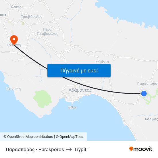 Παρασπόρος - Parasporos to Trypití map