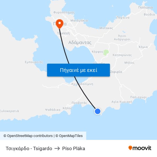 Τσιγκάρδο - Tsigardo to Píso Pláka map