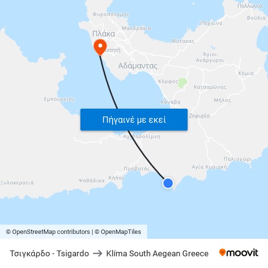 Τσιγκάρδο - Tsigardo to Klíma South Aegean Greece map