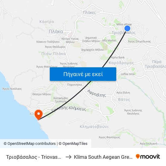 Τριοβάσαλος - Triovasalos to Klíma South Aegean Greece map