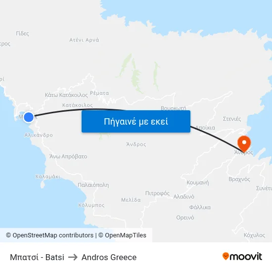 Μπατσί - Batsi to Andros Greece map