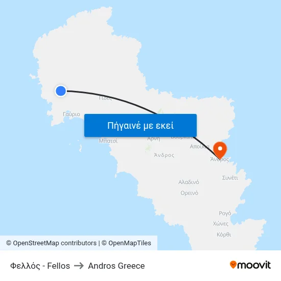 Φελλός - Fellos to Andros Greece map