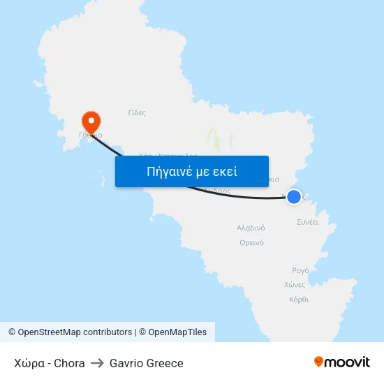 Χώρα - Chora to Gavrio Greece map
