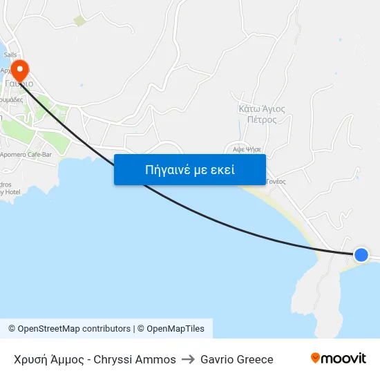 Χρυσή Άμμος - Chryssi Ammos to Gavrio Greece map