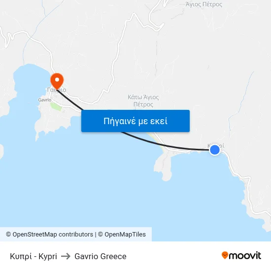 Κυπρί - Kypri to Gavrio Greece map