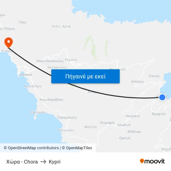 Χώρα - Chora to Kypri map