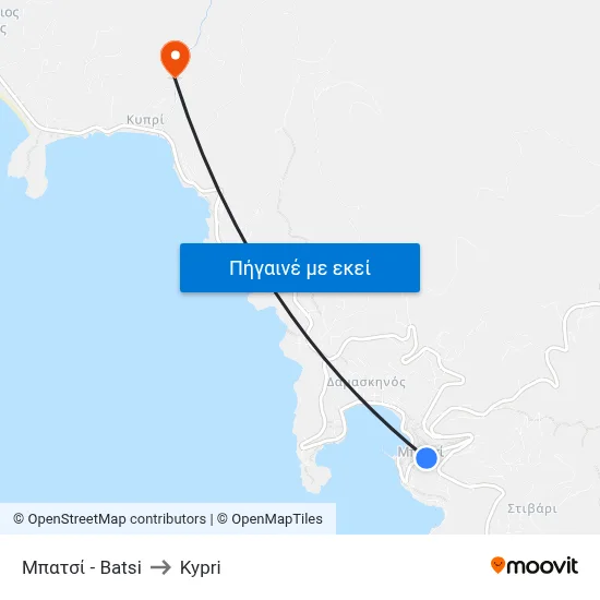 Μπατσί - Batsi to Kypri map