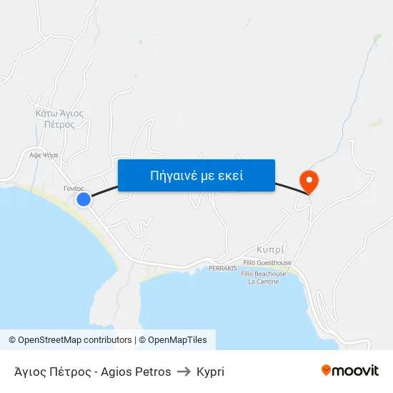 Άγιος Πέτρος - Agios Petros to Kypri map