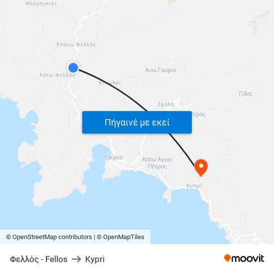 Φελλός - Fellos to Kypri map