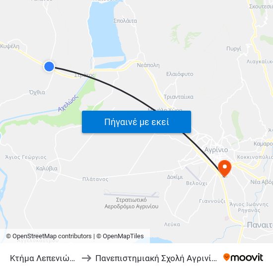 Κτήμα Λεπενιώτη to Πανεπιστημιακή Σχολή Αγρινίου map