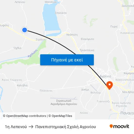 1η Λεπενού to Πανεπιστημιακή Σχολή Αγρινίου map