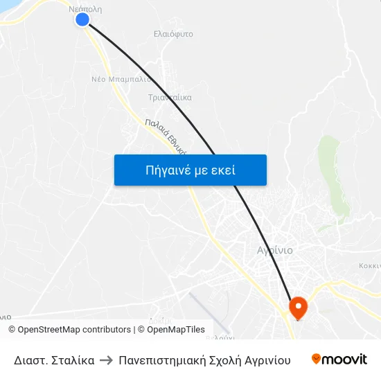 Διαστ. Σταλίκα to Πανεπιστημιακή Σχολή Αγρινίου map