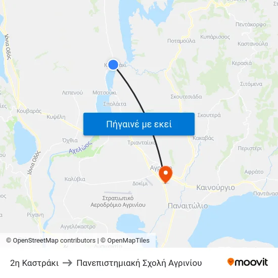 2η Καστράκι to Πανεπιστημιακή Σχολή Αγρινίου map