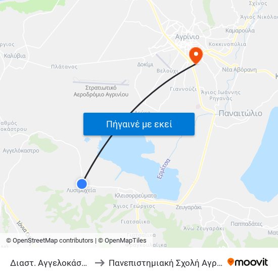 Διαστ. Αγγελοκάστρου to Πανεπιστημιακή Σχολή Αγρινίου map