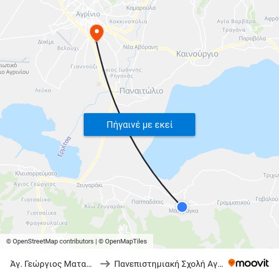 Άγ. Γεώργιος Ματαράγκα to Πανεπιστημιακή Σχολή Αγρινίου map