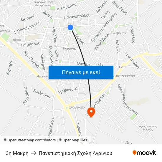 3η Μακρή to Πανεπιστημιακή Σχολή Αγρινίου map