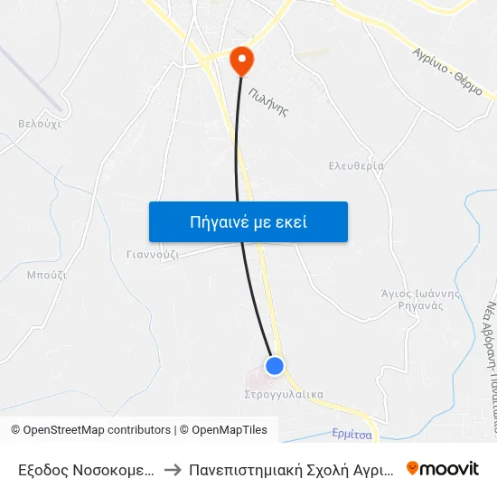 Εξοδος Νοσοκομείου to Πανεπιστημιακή Σχολή Αγρινίου map