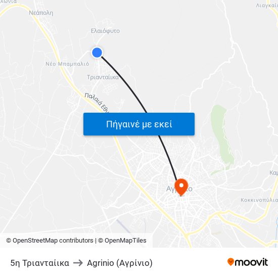 5η Τριανταίικα to Agrinio (Αγρίνιο) map