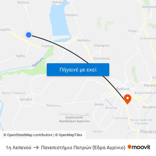 1η Λεπενού to Πανεπιστήμιο Πατρών (Έδρα Αγρίνιο) map