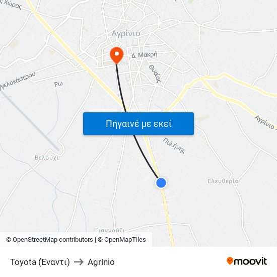 Toyota (Έναντι) to Agrínio map