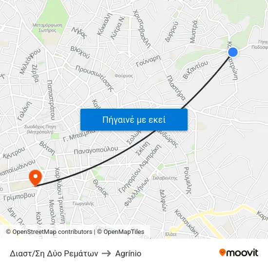 Διαστ/Ση Δύο Ρεμάτων to Agrínio map