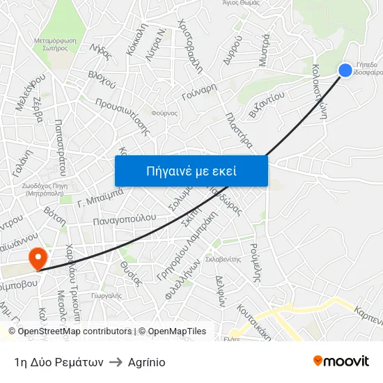 1η Δύο Ρεμάτων to Agrínio map