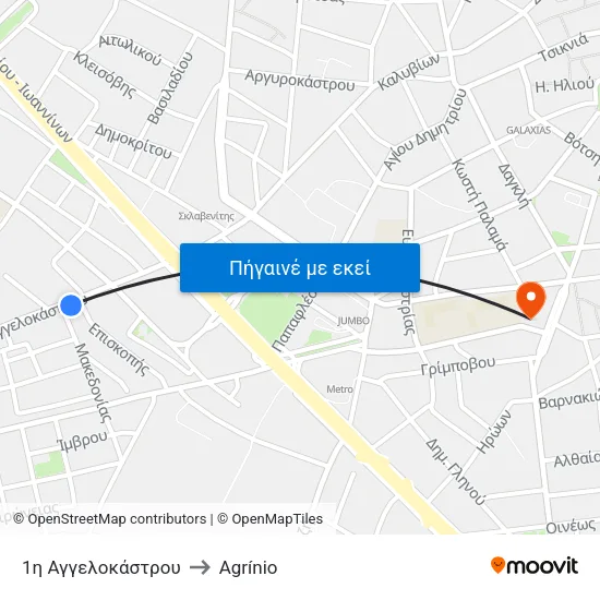 1η Αγγελοκάστρου to Agrínio map