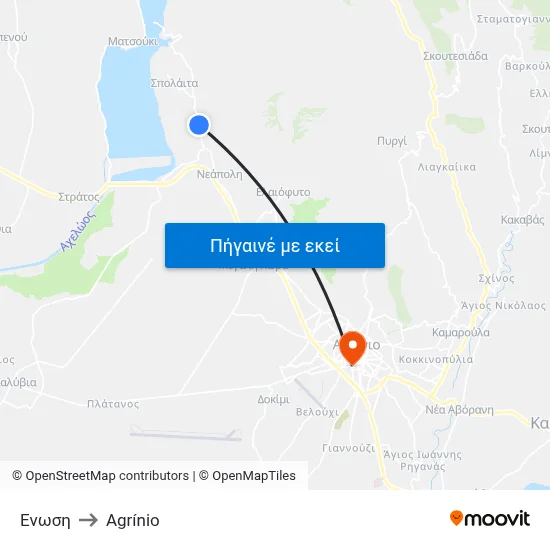 Ένωση to Agrínio map