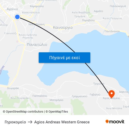 Γηροκομείο to Agios Andreas Western Greece map