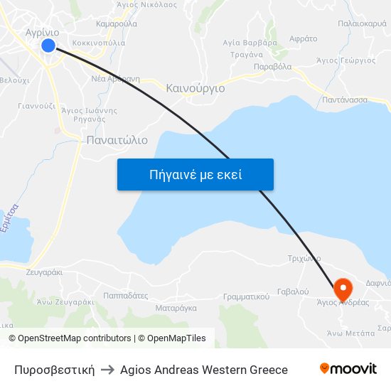 Πυροσβεστική to Agios Andreas Western Greece map