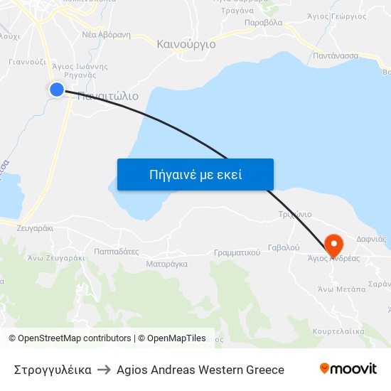 Στρογγυλέικα to Agios Andreas Western Greece map