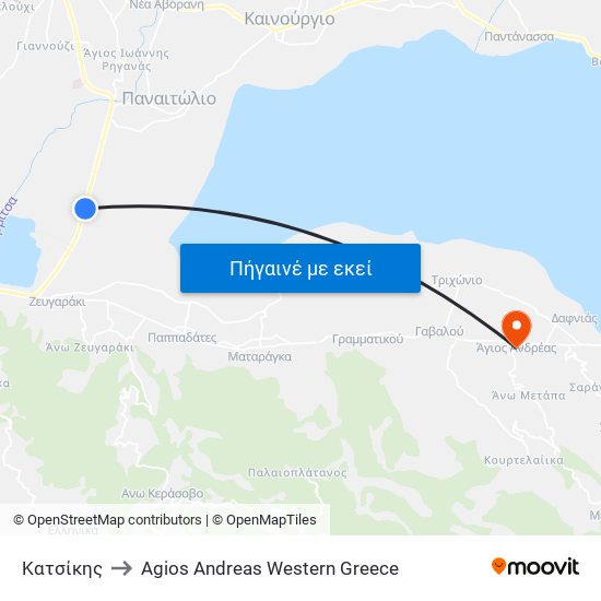 Κατσίκης to Agios Andreas Western Greece map