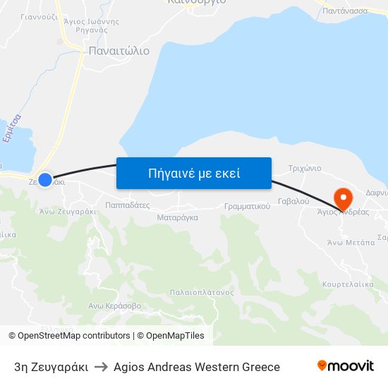 3η Ζευγαράκι to Agios Andreas Western Greece map