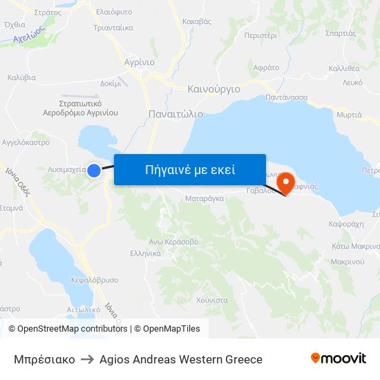 Μπρέσιακο to Agios Andreas Western Greece map