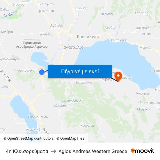4η Κλεισορεύματα to Agios Andreas Western Greece map