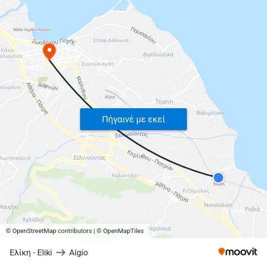 Ελίκη - Eliki to Aígio map