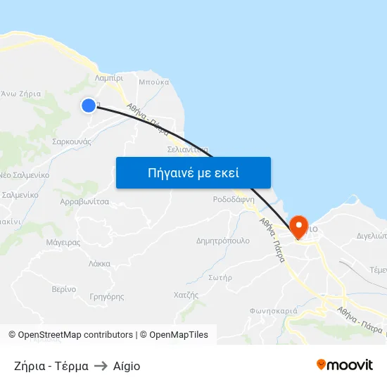 Ζήρια - Τέρμα to Aígio map