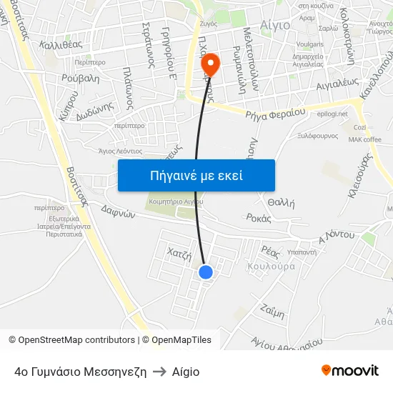 4ο Γυμνάσιο  Μεσσηνεζη to Aígio map