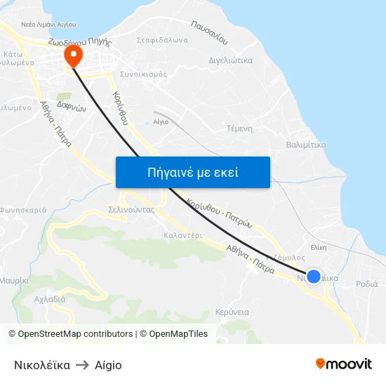 Νικολέϊκα to Aígio map