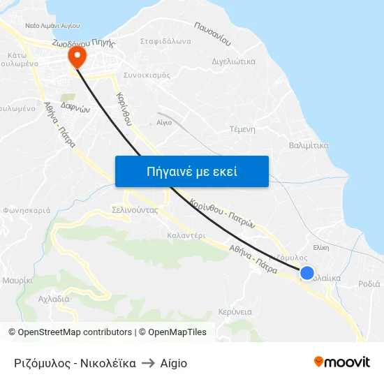 Ριζόμυλος - Νικολέϊκα to Aígio map