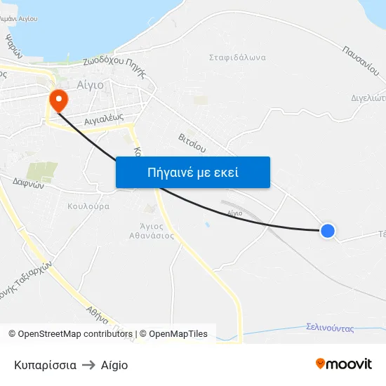 Κυπαρίσσια to Aígio map