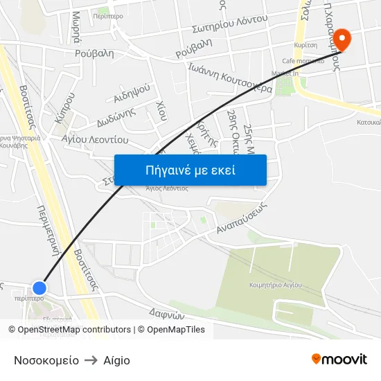Νοσοκομείο to Aígio map