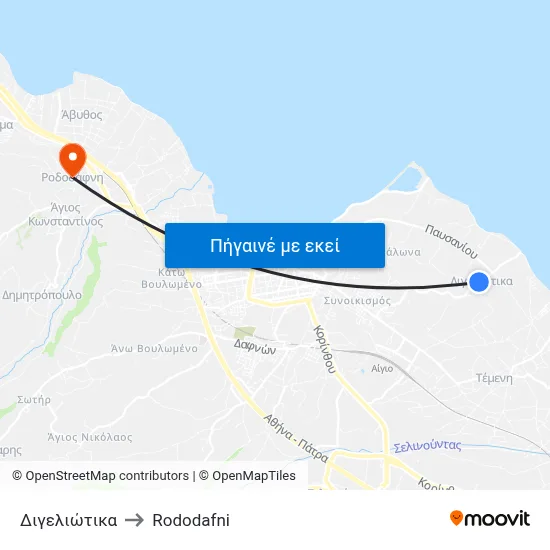 Διγελιώτικα to Rododafni map