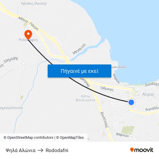 Ψηλά Αλώνια to Rododafni map