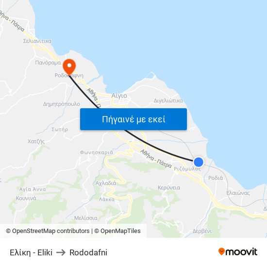 Ελίκη - Eliki to Rododafni map