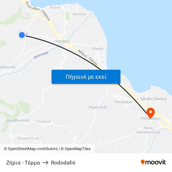 Ζήρια - Τέρμα to Rododafni map