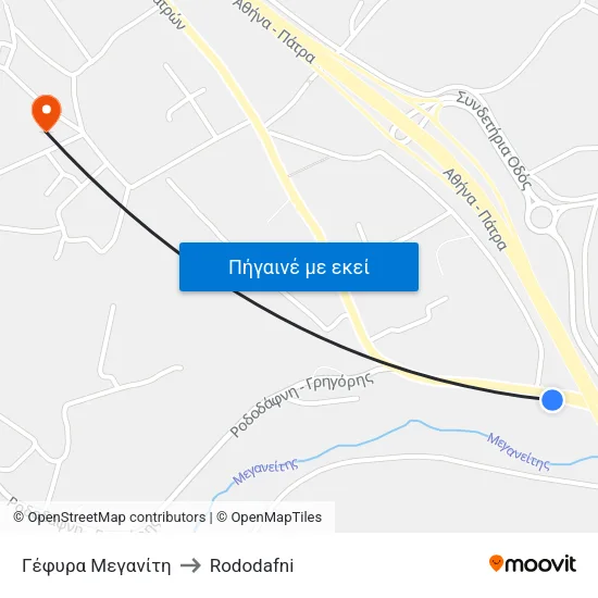 Γέφυρα Μεγανίτη to Rododafni map