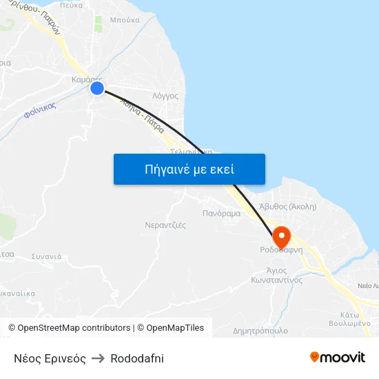 Νέος Ερινεός to Rododafni map