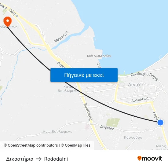 Δικαστήρια to Rododafni map