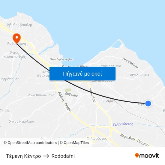 Τέμενη Κέντρο to Rododafni map